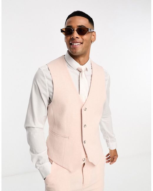 Asos Design skinny wool mix suit vest in pastel herringbone