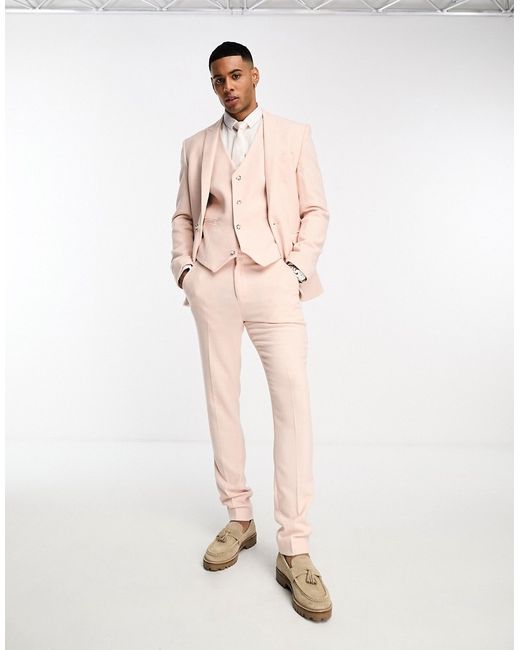 Asos Design skinny wool mix suit pants in pastel herringbone