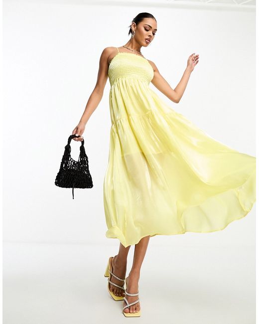 Collective The Label tiered smock midaxi dress in lemon-