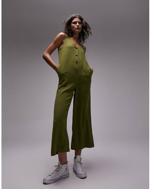TopShop button up casual jumpsuit in olive-