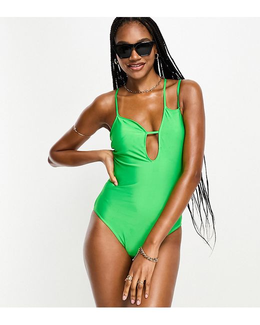 Pieces Tall Exclusive cut-out asymmetric swimsuit in bright