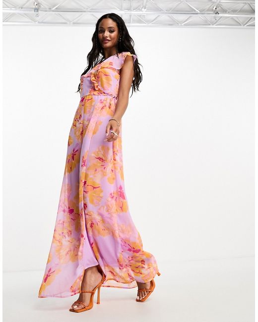 Vero Moda wrap maxi dress in lilac and florals
