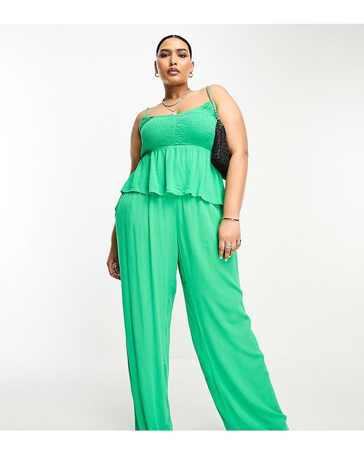 Vero Moda Curve shirred waist wide leg pants in bright part of a set