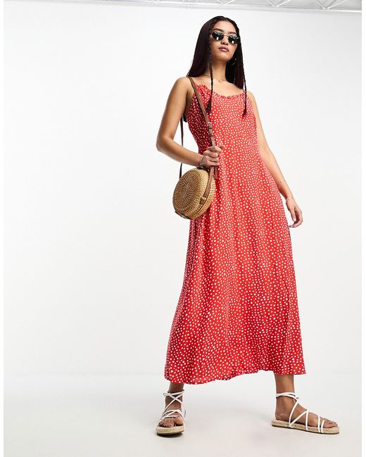 Pieces cami maxi dress in red spot-