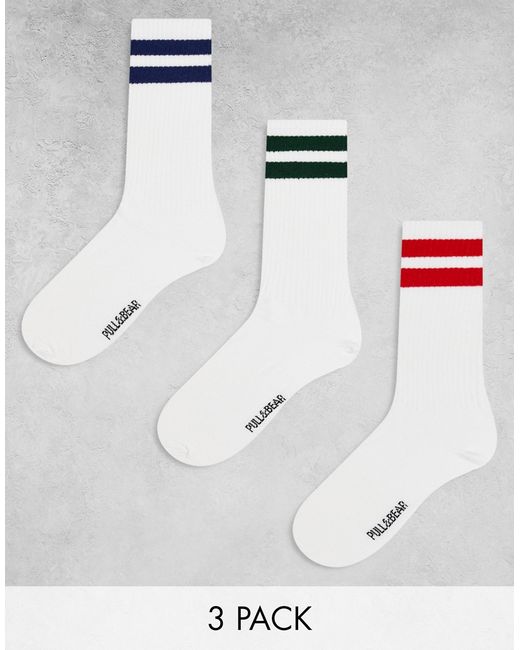 Pull & Bear 3 pack sports stripe socks in multi