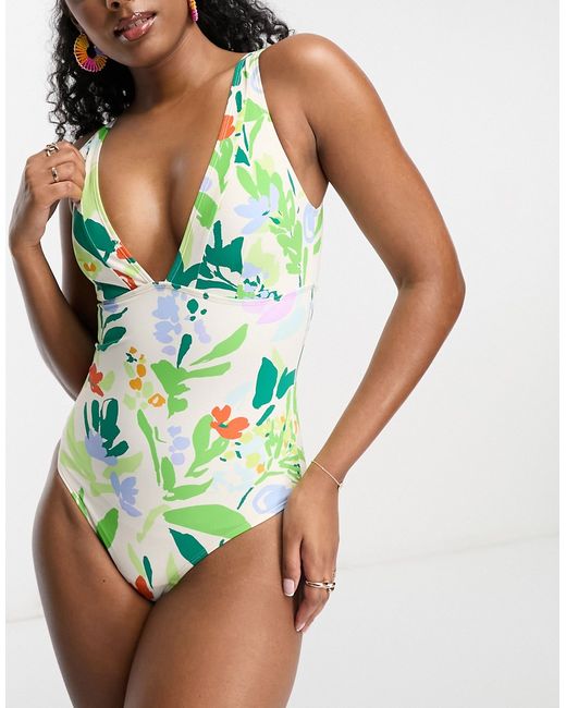 Accessorize plunge lexi shaping swimsuit in abstract floral-