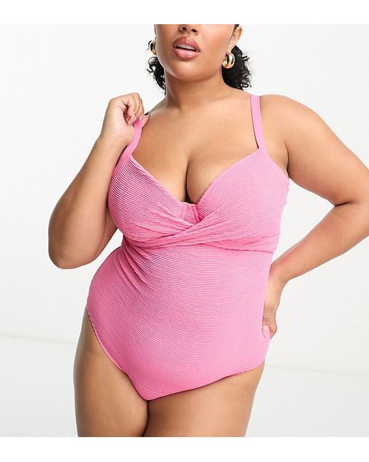 Ivory Rose Plus crinkle wrap front swimsuit in bright