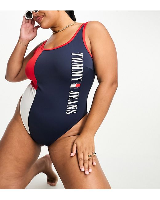 Tommy Hilfiger Tommy Jeans plus archive runway swimsuit in navy and red-