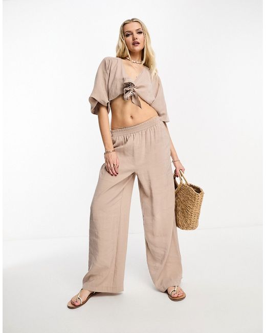 Miss Selfridge pull on wide leg pants in stone part of a set-