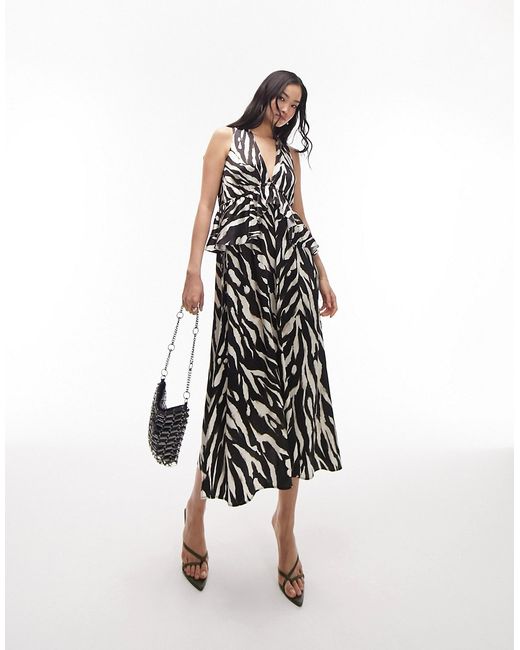 TopShop sleeveless riviera midi dress in mono zebra print-