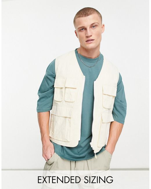 Asos Design utility vest with pockets in ecru-
