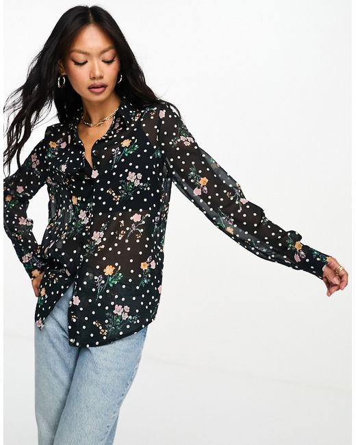 Asos Design long sleeve soft shirt in mixed floral spot print-