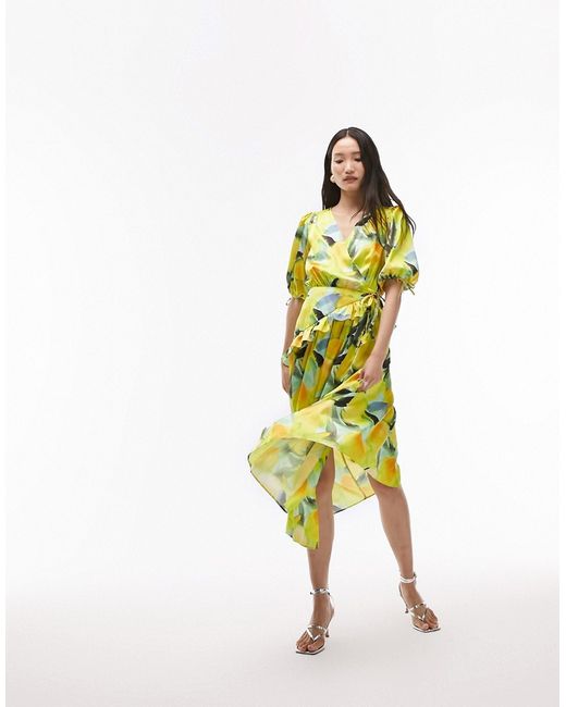 TopShop floral midi wrap occasion dress in print