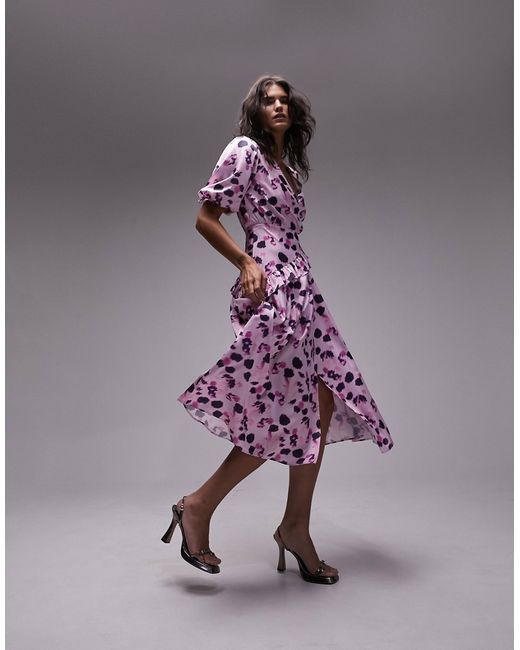 TopShop floral midi wrap occasion dress in print