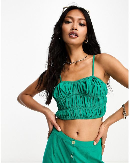 Lola May shirred cami strap crop top in teal part of a set-