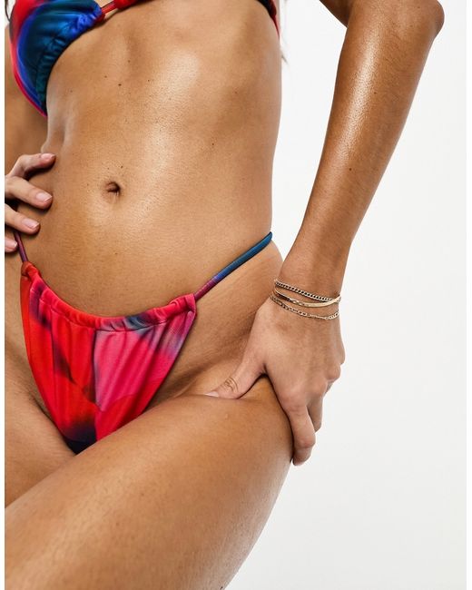 Simmi Clothing Simmi high leg bikini bottom in red marble print part of a set-