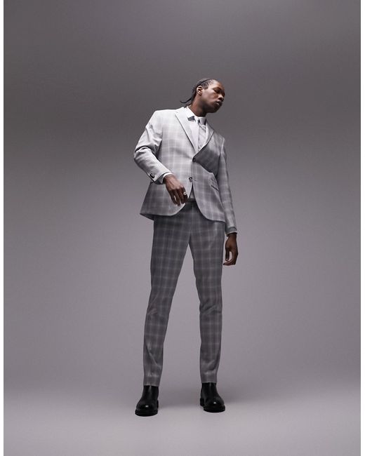 Topman slim fabric interest checked suit jacket in