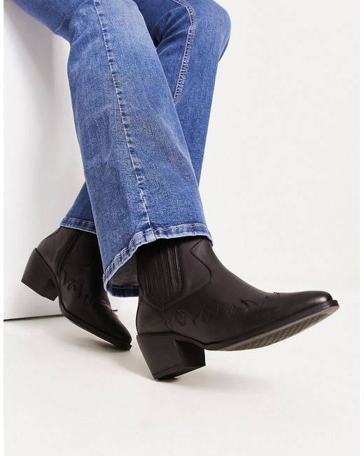 London Rebel Leather western ankle boot in