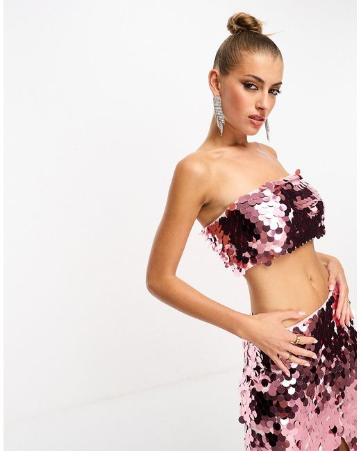 Collective The Label bandeau disc sequin crop top in part of a set