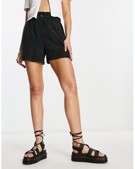 Noisy May high waist paperbag shorts in