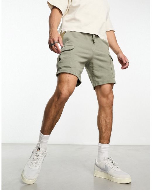 PacSun relaxed terry cargo shorts in olive vine-