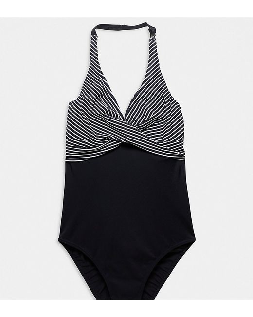 Figleaves Tall halter swimsuit with twist detail in stripe