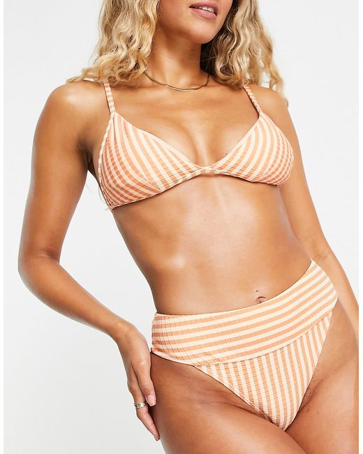 Rip Curl Premium Surf high waist bikini bottom in coral stripe-