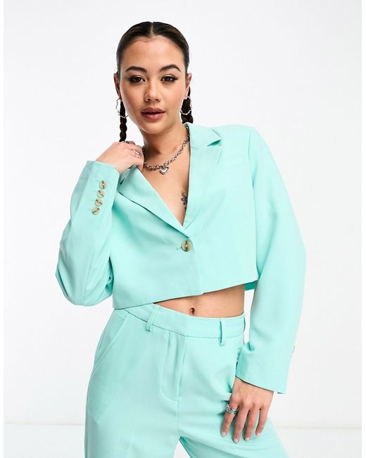 Jjxx cropped blazer in turquoise part of a set-