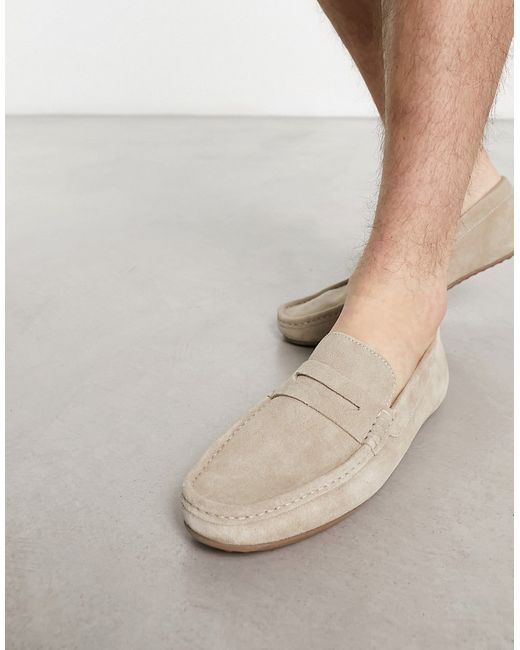 Asos Design driver loafers in stone suede-