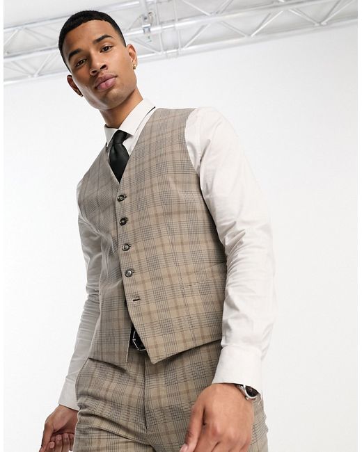 Selected Homme slim fit vest in check-