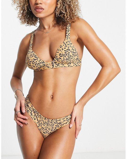 Volcom yess leopard triangle bikini top in