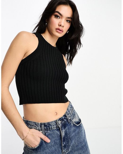 Asos Design knitted crop racer tank top in chunky stitch