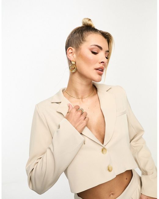 In The Style cropped blazer in cream part of a set-