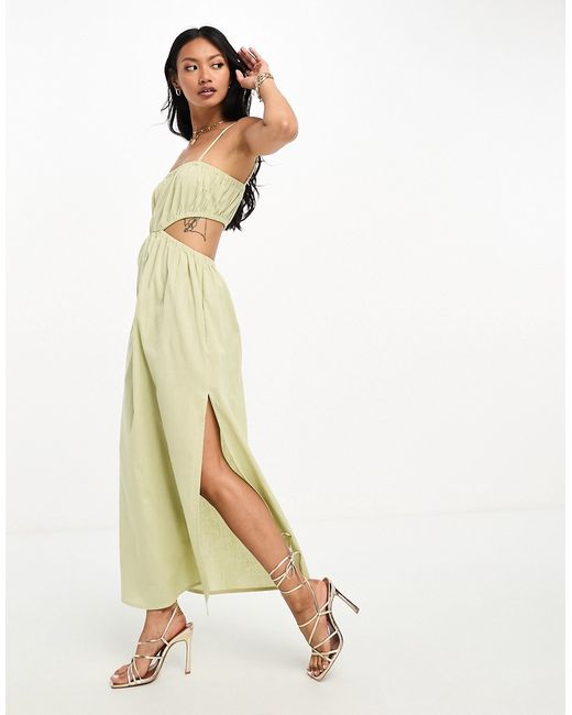 Pretty Lavish ruched cut-out midaxi dress in olive-