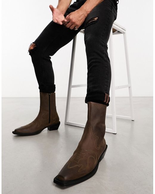 Asos Design Cuban heel Chelsea boots in leather with square toe