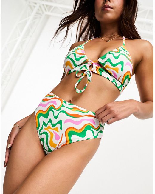 Vero Moda high waisted bikini bottoms in bright swirl print-