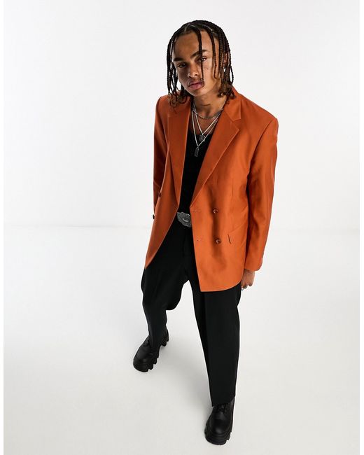 Sixth June oversized double breasted suit jacket in burnt