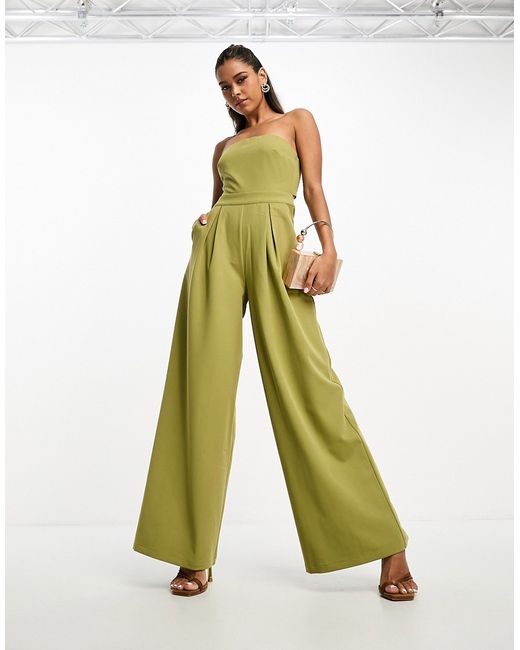Pretty Lavish bandeau jumpsuit with pockets in olive-