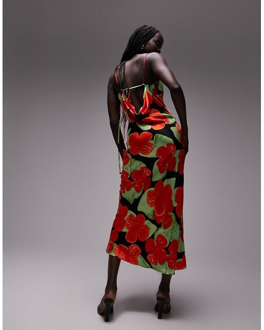 TopShop cowl neck midi dress in bold floral print-