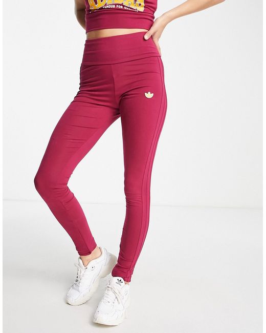 Adidas Originals Preppy Varsity leggings in burgundy-