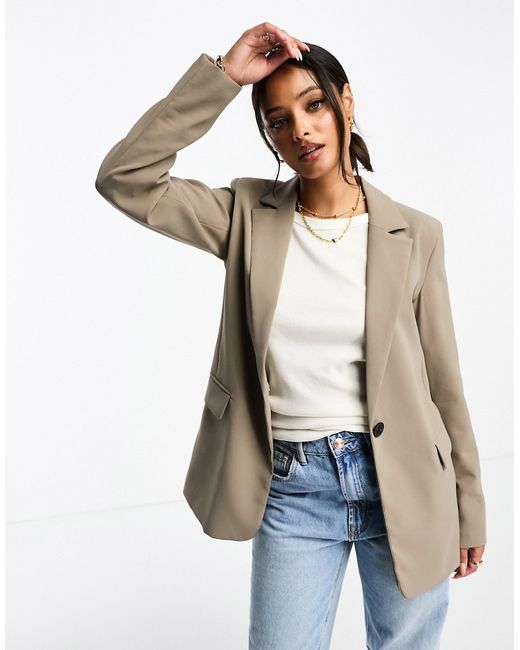 Pull & Bear oversized blazer in taupe