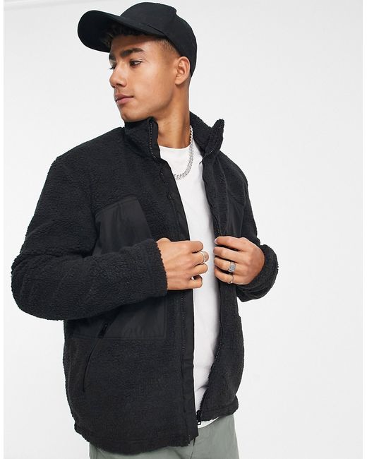 Only & Sons borg fleece jacket with oversized pockets in