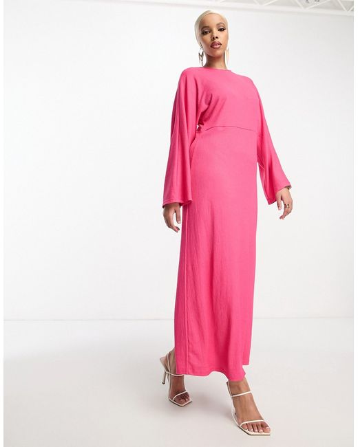 Trendyol batwing jersey ribbed maxi dress in hot