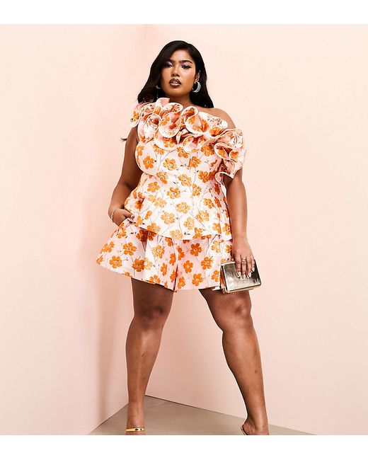 ASOS Luxe Curve jacquard flippy shorts in floral part of a set