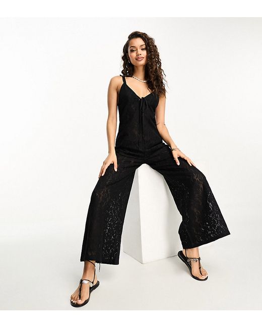 ASOS Petite DESIGN Petite lace beach jumpsuit with cut out in