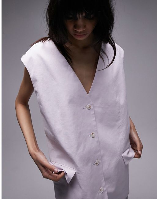 TopShop linen-blend oversized suit vest in lilac part of a set-