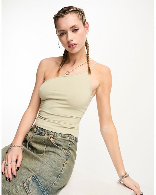 Weekday Ring asymmetric cami tank top with ring detail in green-