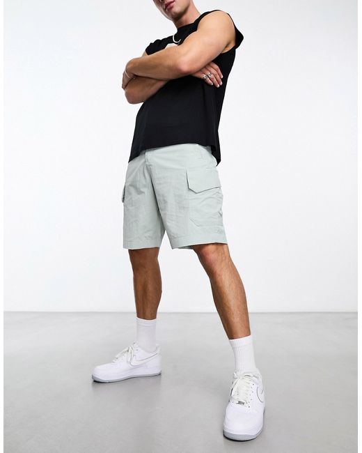 Calvin Klein crinkle cargo shorts in light gray-