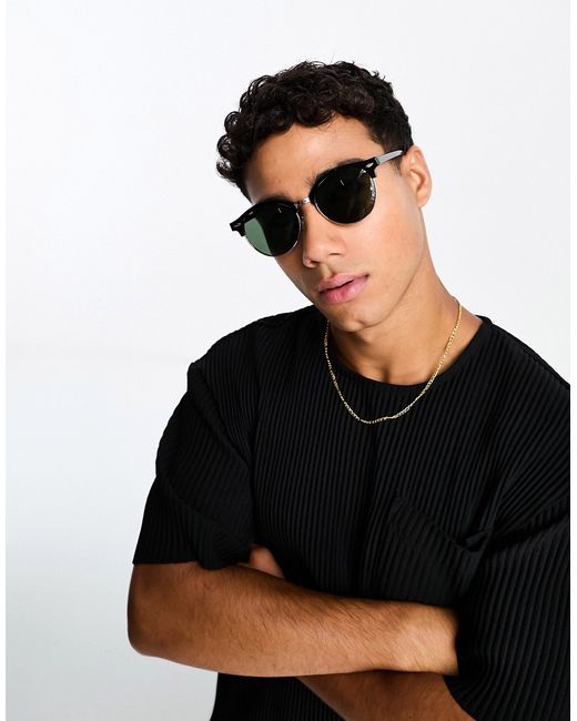 Only & Sons retro square sunglasses in black-