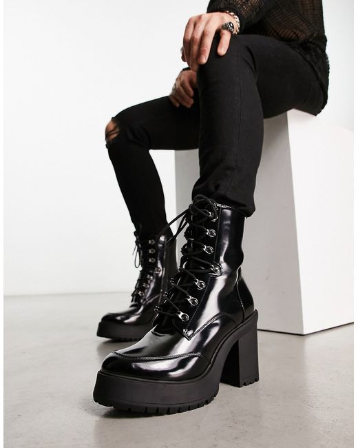 Asos Design chunky sole heeled lace-up boots in faux leather